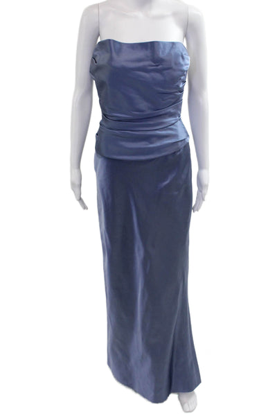Vera Wang Women Sheath Satin Blue Sleeveless Full Length Dress Size 6