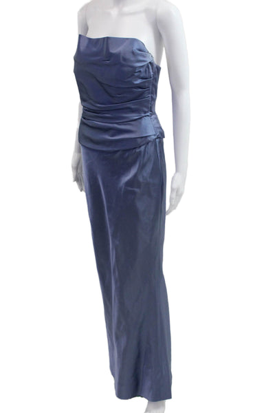 Vera Wang Women Sheath Satin Blue Sleeveless Full Length Dress Size 6