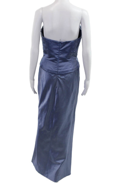 Vera Wang Women Sheath Satin Blue Sleeveless Full Length Dress Size 6