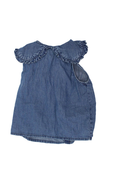 Mayoral Girls Cotton Ruffled Sleeveless Button-Down Shirt Blue Size 6