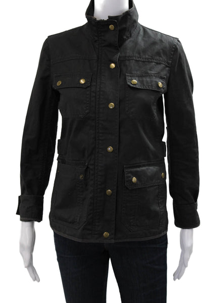 J Crew Womens Military Jacket Black Cotton Button Long Sleeve Size XS