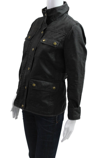 J Crew Womens Military Jacket Black Cotton Button Long Sleeve Size XS