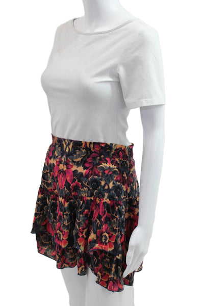 Sam & Lavi Womens Black Floral Rayon Flare Mini Skirt Size S