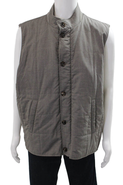 Peter Millar Mens Quilted Gray 100% Wool Vest Mock Neck Sleeveless Size 2XL