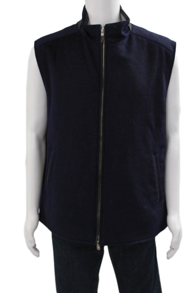 Peter Millar Mens Dark Blue Mock Neck Sleeveless Vest Cotton Linen Size 2XL