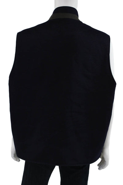 Peter Millar Mens Dark Blue Mock Neck Sleeveless Vest Cotton Linen Size 2XL