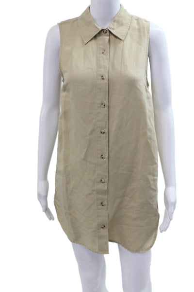 ONIA Women Tunic Dress Button-Up Collared Sleeveless Beige Size S