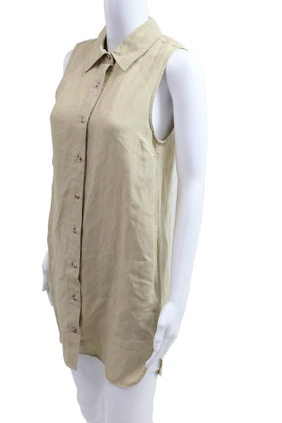 ONIA Women Tunic Dress Button-Up Collared Sleeveless Beige Size S