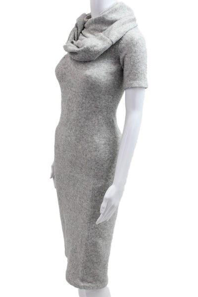Ser.O.Ya Women Sweater Dress Turtleneck Short Sleeve Wool Gray Midi Size XS
