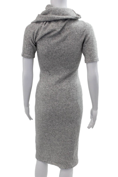 Ser.O.Ya Women Sweater Dress Turtleneck Short Sleeve Wool Gray Midi Size XS