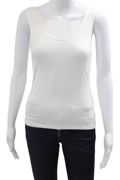 Theory Women Basic White Sleeveless Tank Viscose Blend Round Neck Size S