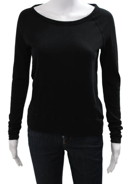 Standard James Perse Women Basic Black Cotton Long Sleeve Round Neck Top Size 0