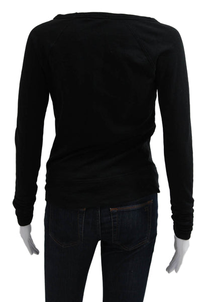 Standard James Perse Women Basic Black Cotton Long Sleeve Round Neck Top Size 0