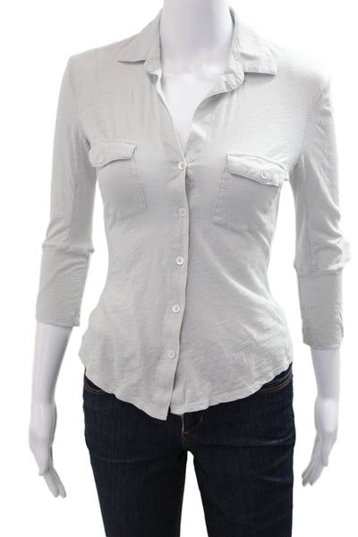 Standard James Perse Womens Cotton Collared Button-Up Gray 3/4 Sleeve Size 0