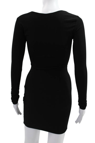 RaMona LaRue Womens Bodycon Mini Dress Black Long Sleeve Round Neck Size XS