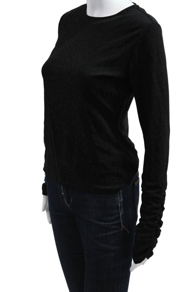 Lini Women Basic Black Long Sleeve Round Neck Top Metallic Blend Size S