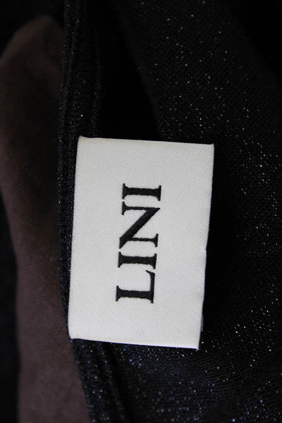 Lini Women Basic Black Long Sleeve Round Neck Top Metallic Blend Size S