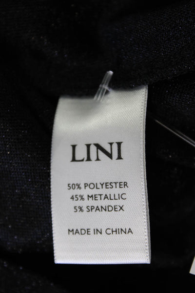 Lini Women Basic Black Long Sleeve Round Neck Top Metallic Blend Size S
