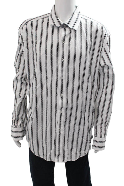 Robert Graham Mens Striped Button Shirt White Black Size Extra Extra Extra Large