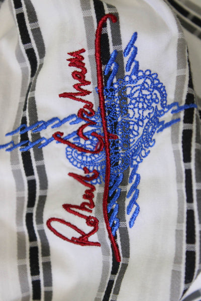 Robert Graham Mens Striped Button Shirt White Black Size Extra Extra Extra Large