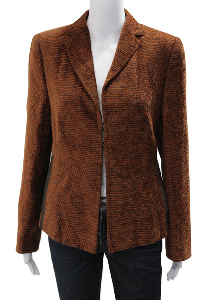 Akris Women Striped Brown Viscose Collared Long Sleeve Blazer Designer Size 12