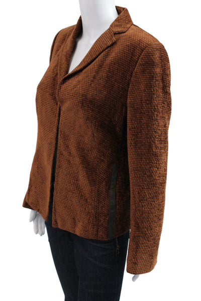 Akris Women Striped Brown Viscose Collared Long Sleeve Blazer Designer Size 12