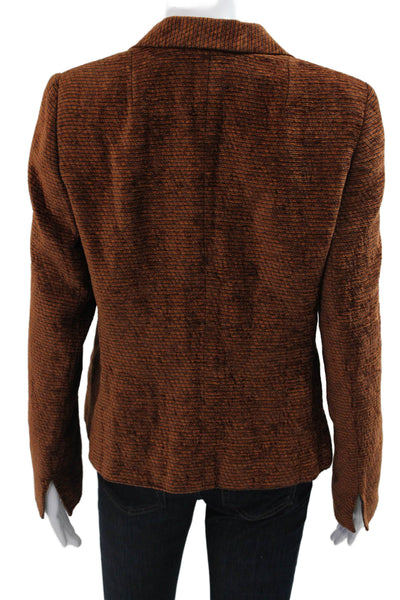 Akris Women Striped Brown Viscose Collared Long Sleeve Blazer Designer Size 12