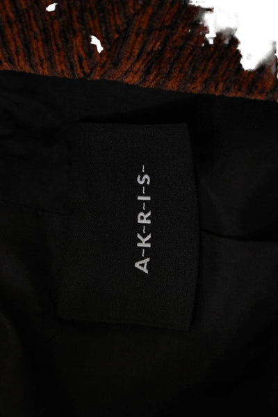 Akris Women Striped Brown Viscose Collared Long Sleeve Blazer Designer Size 12