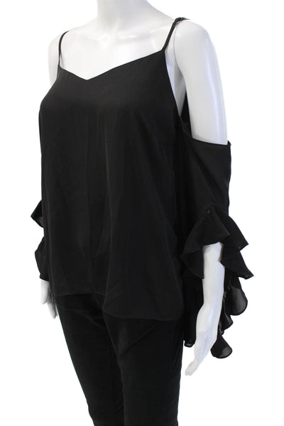 Amanda Uprichard Women Black V-Neck Camisole Bohemian Polyester Size S
