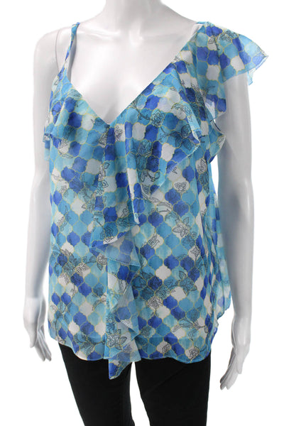 Ecru Womens Blue Geometric V-Neck Sleeveless Camisole Size M
