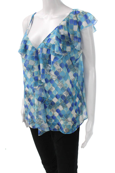 Ecru Womens Blue Geometric V-Neck Sleeveless Camisole Size M