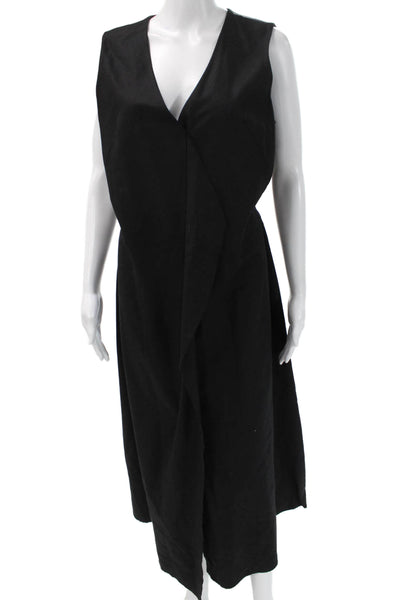 Joseph Womens Overall Dress Black Wool V Neck Sleeveless Midi Size 42