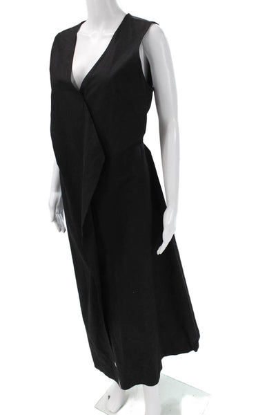 Joseph Womens Overall Dress Black Wool V Neck Sleeveless Midi Size 42