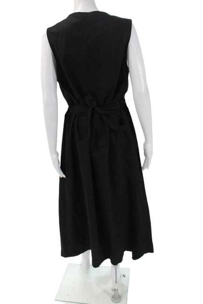 Joseph Womens Overall Dress Black Wool V Neck Sleeveless Midi Size 42