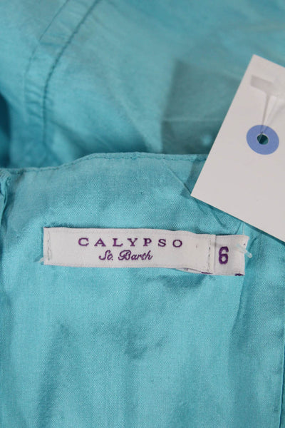 Calypso Saint Barth Women Sundress Light Blue Silk Above Knee Sleeveless Size 6