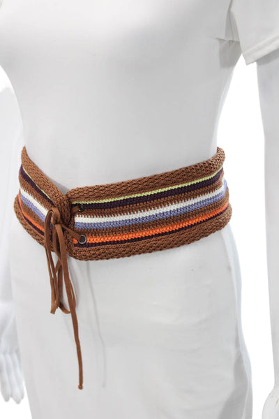 Missoni Womens Knit Striped Tie Closure Belt Multicolor 28"