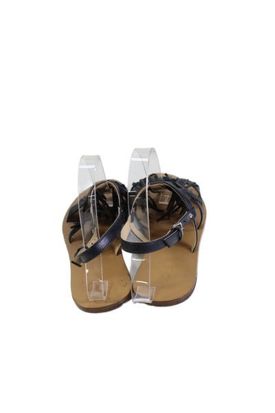 J Crew Womens Leather Fringe Slingbacks Sandals Black Size 8