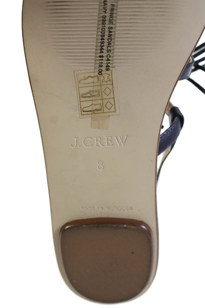 J Crew Womens Leather Fringe Slingbacks Sandals Black Size 8