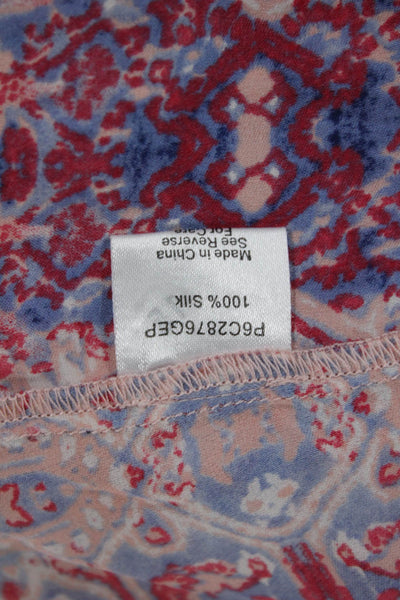 Parker Womens Silk Paisley Tunic Blouse Red Button Short Sleeve Size S