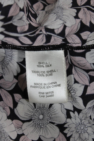 Rebecca Taylor Women Black Floral Silk Round Neck Short Sleeve Blouse Size 4