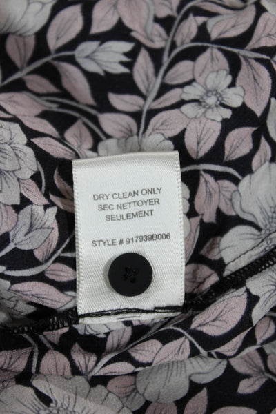 Rebecca Taylor Women Black Floral Silk Round Neck Short Sleeve Blouse Size 4