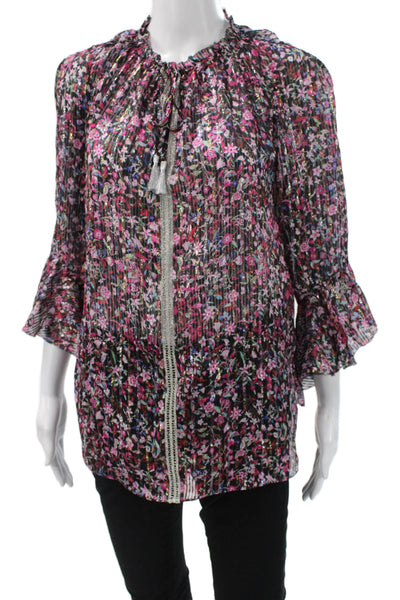 Elie Tahari Women Tunic Floral 3/4 Sleeve Black Silk Bohemian Size S