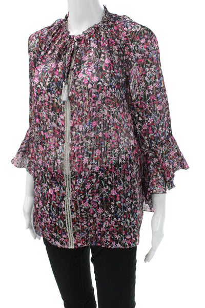 Elie Tahari Women Tunic Floral 3/4 Sleeve Black Silk Bohemian Size S