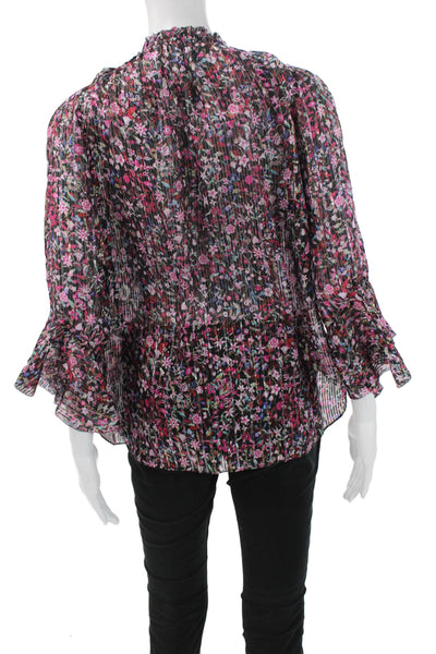 Elie Tahari Women Tunic Floral 3/4 Sleeve Black Silk Bohemian Size S