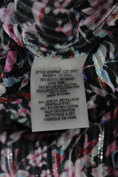 Elie Tahari Women Tunic Floral 3/4 Sleeve Black Silk Bohemian Size S