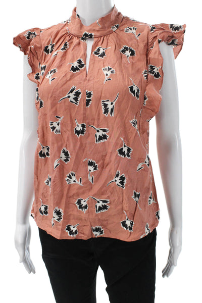 Ted Baker London Womens Black Floral Silk Blend Mock Neck Blouse Size M