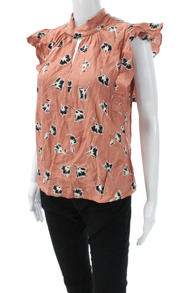 Ted Baker London Womens Black Floral Silk Blend Mock Neck Blouse Size M