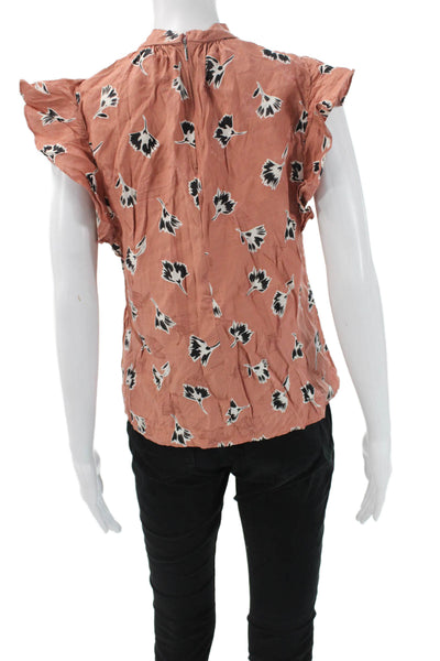 Ted Baker London Womens Black Floral Silk Blend Mock Neck Blouse Size M