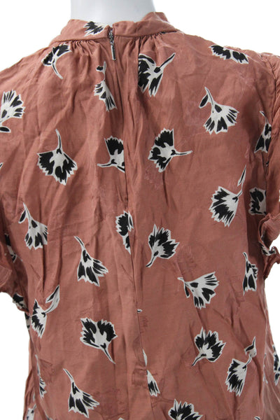 Ted Baker London Womens Black Floral Silk Blend Mock Neck Blouse Size M