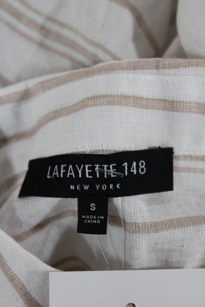Lafayette 148 New York Women White Striped Tunic Button-Up 3/4 Sleeve Size S